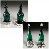 (2) PAIRS DARK AQUA GLASS DECA