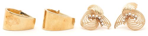 2 PAIRS LADIES' 14K GOLD