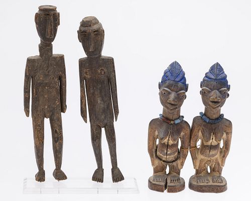 2 PAIRS OF AFRICAN CARVED WOOD