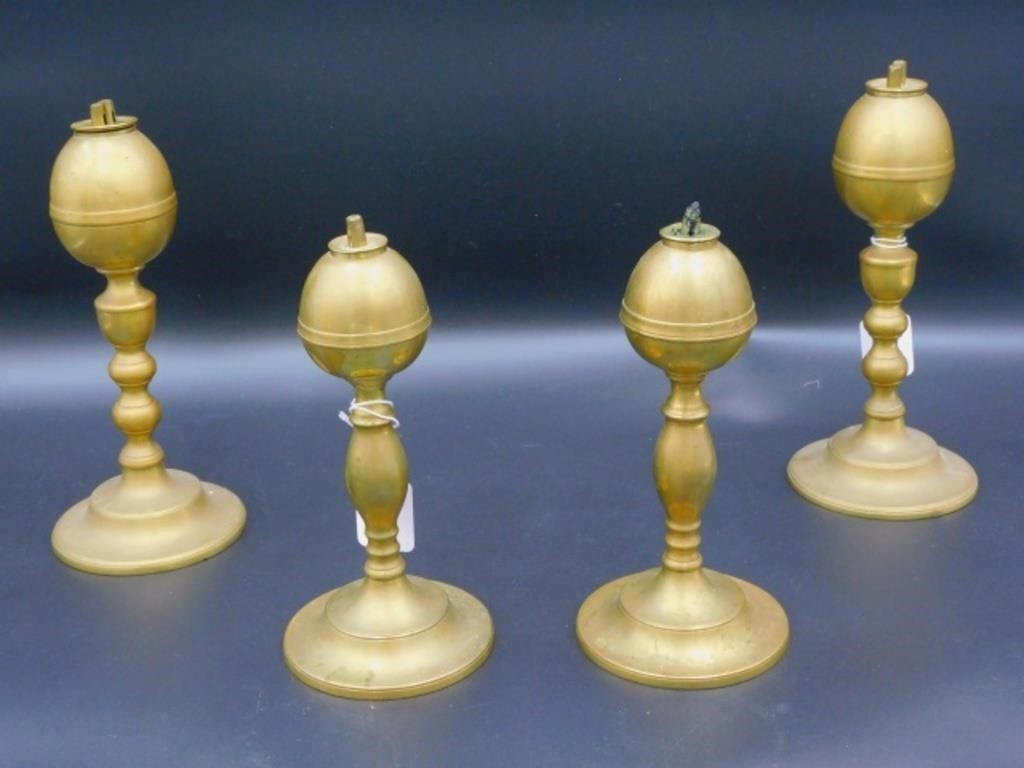 (2) PAIRS OF BRASS WHALE OIL LAMPS.