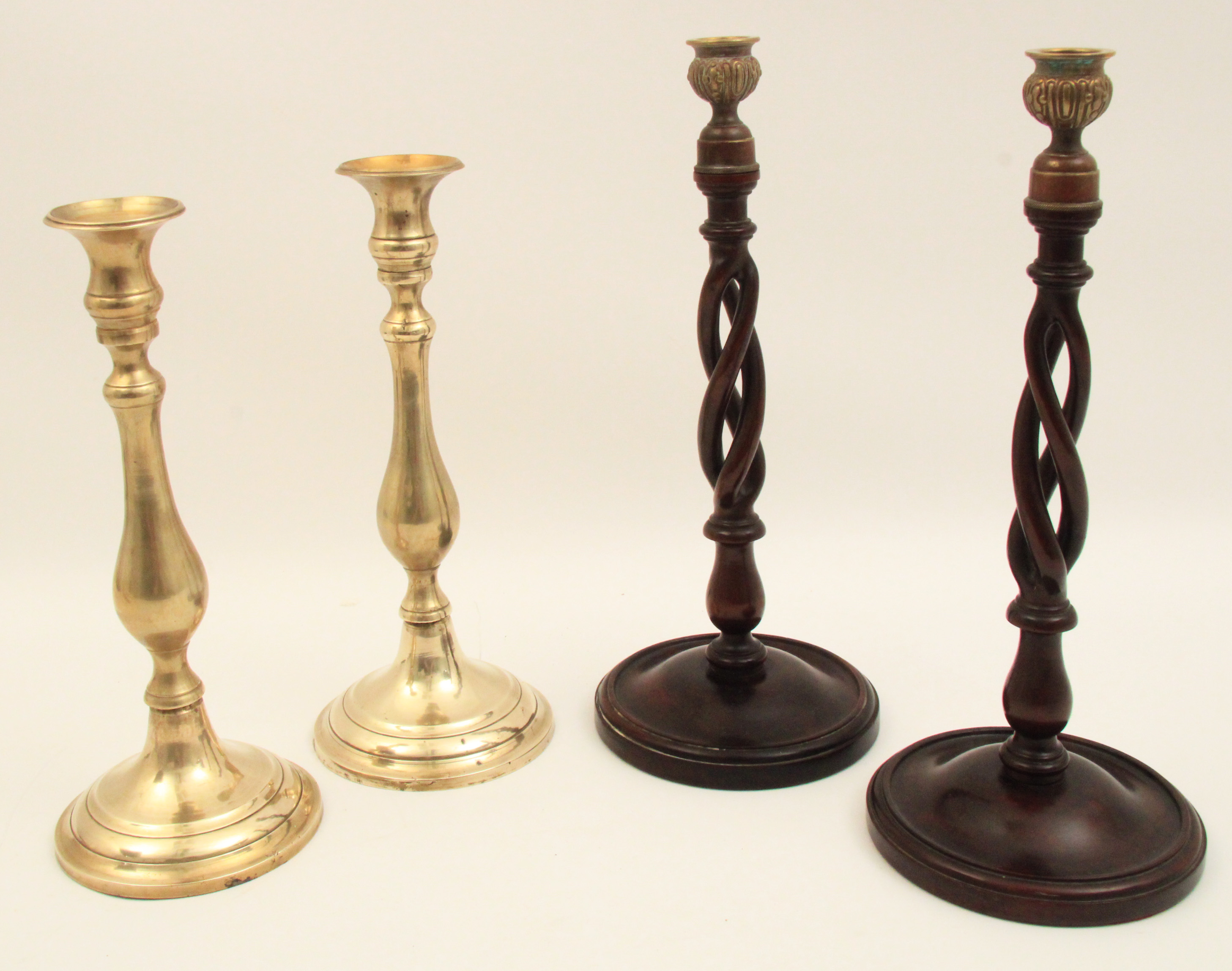 2 PAIRS OF ENGLISH CANDLESTICKS TWO