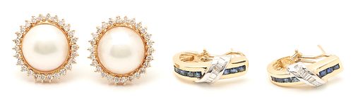 2 PAIRS OF GOLD & GEMSTONE