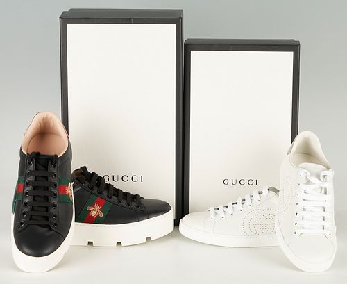 2 PAIRS OF GUCCI ACE LEATHER