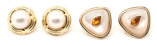 2 PAIRS OF LADIES' YELLOW GOLD