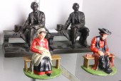 2 PAIRS OF METAL BOOKENDS: ONE