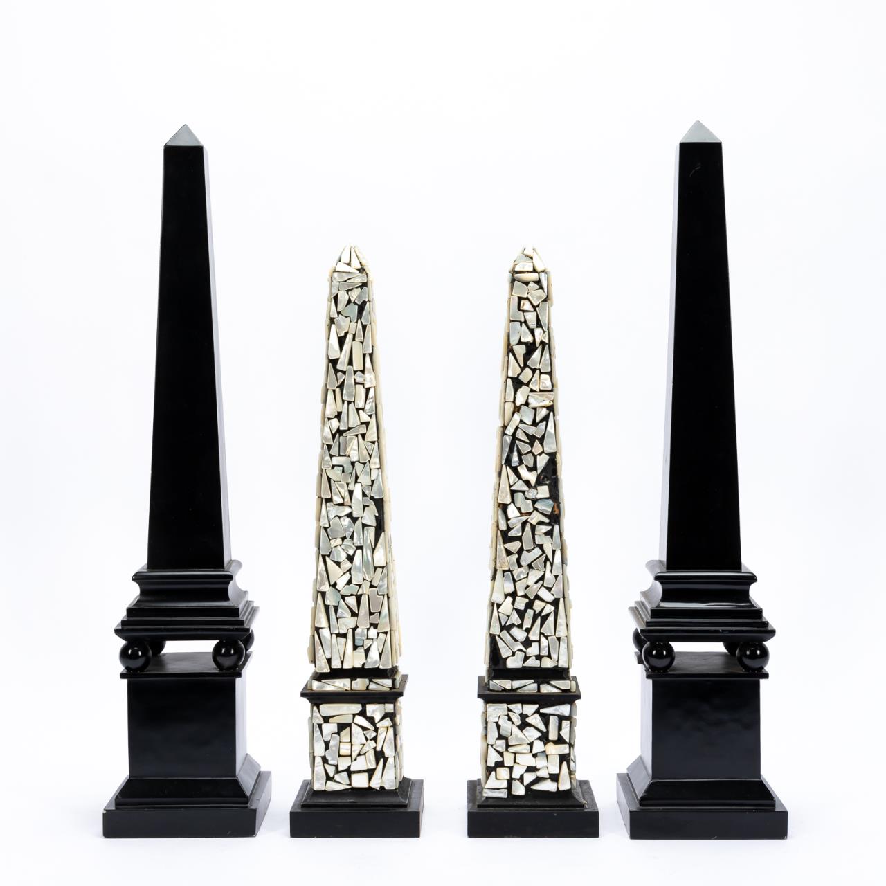 2 PAIRS OF OBELISKS, EBONIZED AND