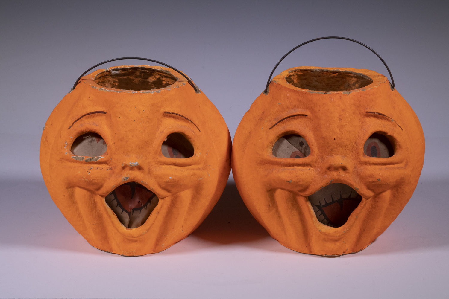 (2) PAPER MACHE JACK-O-LANTERNS