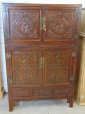 2 PART CHINESE CARVED CABINET,