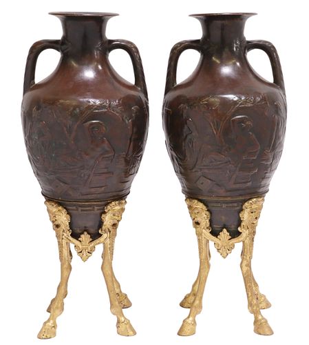 (2) PATINATED &AMP; GILT-BRONZE