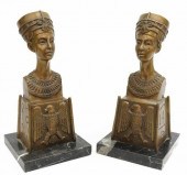 (2) PATINATED BRONZE NEFERTITI
