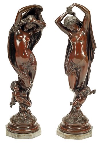 (2) PATINATED BRONZE SCULPTURES