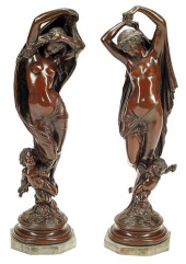 (2) PATINATED BRONZE SCULPTURE