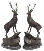 (2) PATINATED BRONZE STAGS AFT