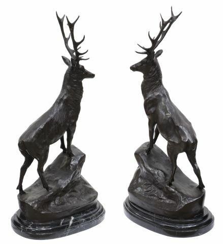 (2) PATINATED BRONZE STAGS AFTER