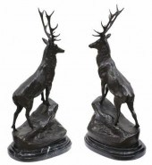 (2) PATINATED BRONZE STAGS AFT