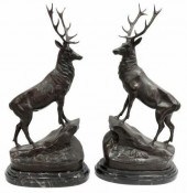 (2) PATINATED BRONZE STAGS AFT