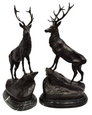 (2) PATINATED BRONZE STAGS AFTER