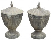 (2) PATINATED CAST IRON LIDDED