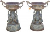 (2) PATINATED CAST IRON SWAN G