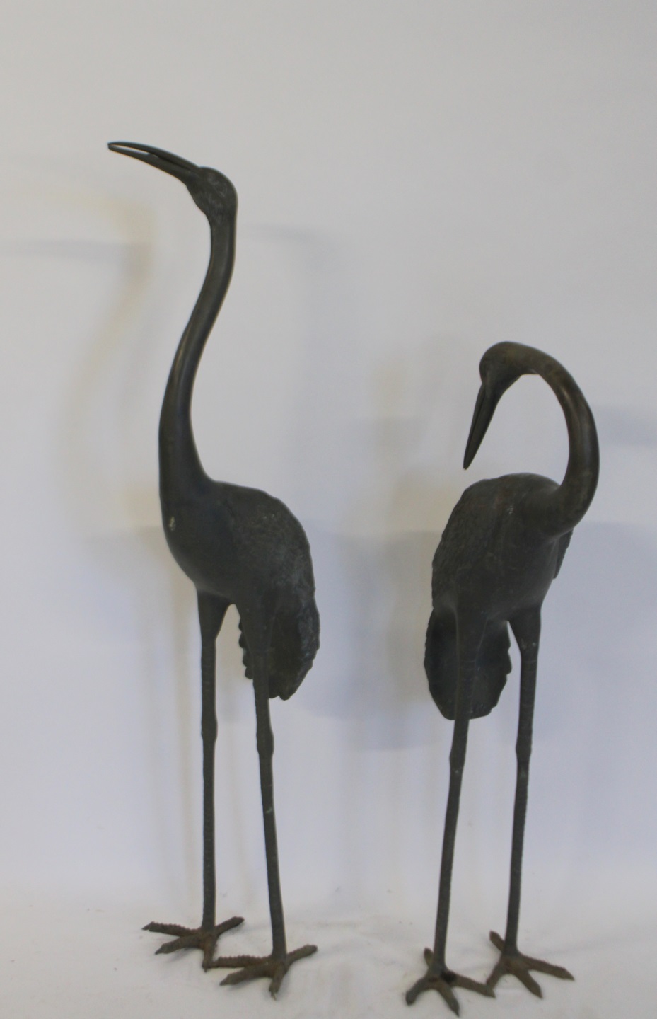 2 PATINATED METAL / BRONZE HERON