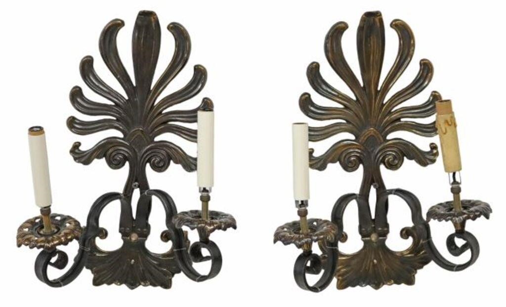 (2) PATINATED METAL PALMETTE