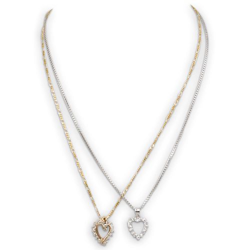 (2 PC) 14K GOLD AND DIAMOND HEART