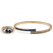 (2 PC) 14K GOLD, SAPPHIRE AND