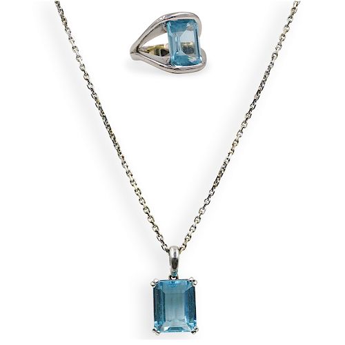 (2 PC) 18K GOLD AND AQUAMARINE