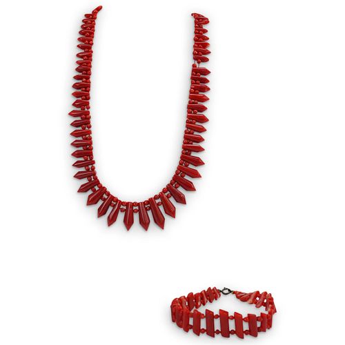 (2 PC) ANTIQUE NATURAL RED CORAL
