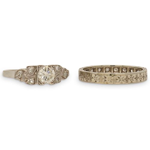 (2 PC) ART DECO DIAMOND RING AND
