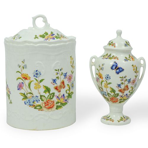 (2 PC) AYNSLEY PORCELAIN JAR AND