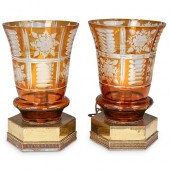(2 PC) BOHEMIAN AMBER CRYSTAL
