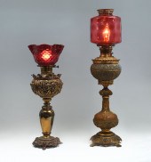 2 PC. BRASS & CRANBERRY GLASS