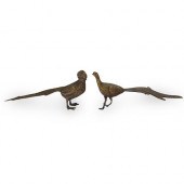 (2 PC) BRASS FIGHTING PHEASANT