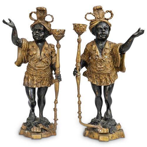 (2 PC) BRONZE BLACKAMOOR CANDLE