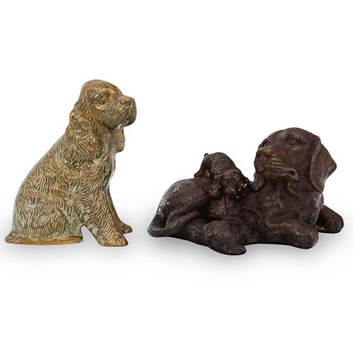 (2 PC) BRONZE & BRASS DOG