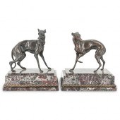 (2 PC) BRONZE & MARBLE GREYHOU