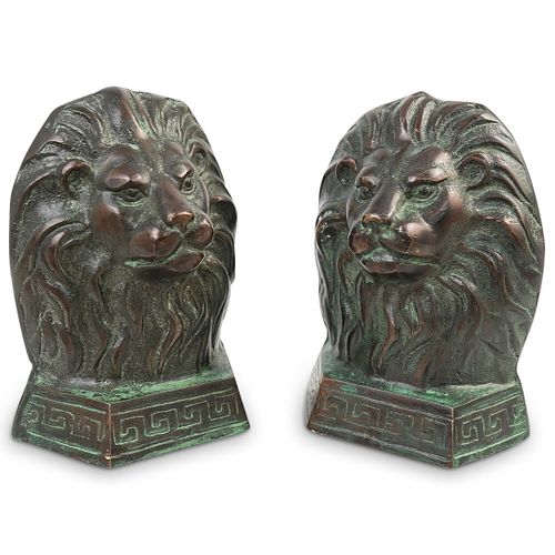 (2 PC) BRONZE PATINA METAL LION