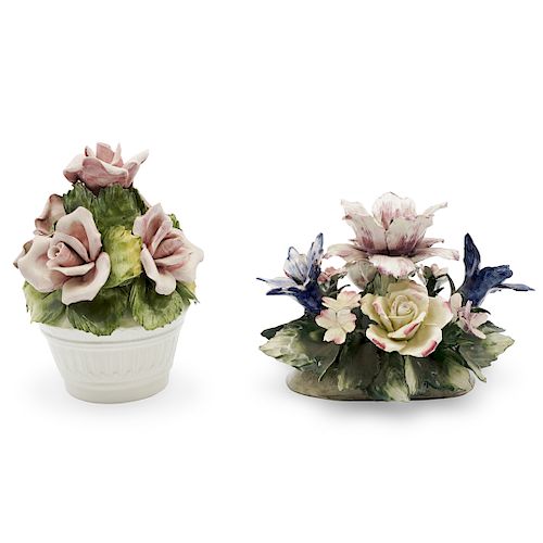 (2 PC) CAPODIMONTE PORCELAIN FLORAL