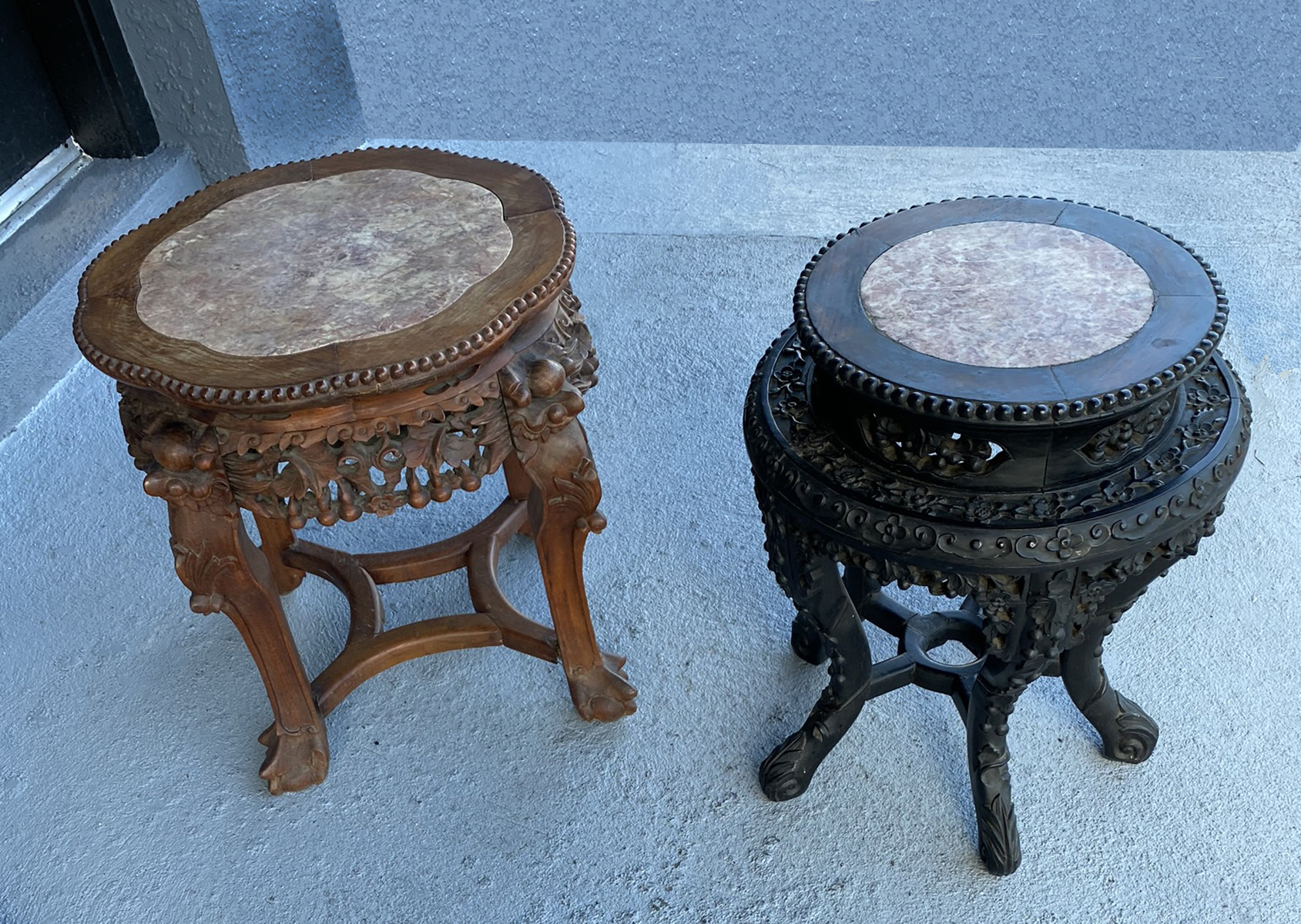 2 PC. CARVED CHINESE MARBLE TOP