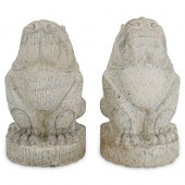 (2 PC) CARVED GRANITE FOO LION