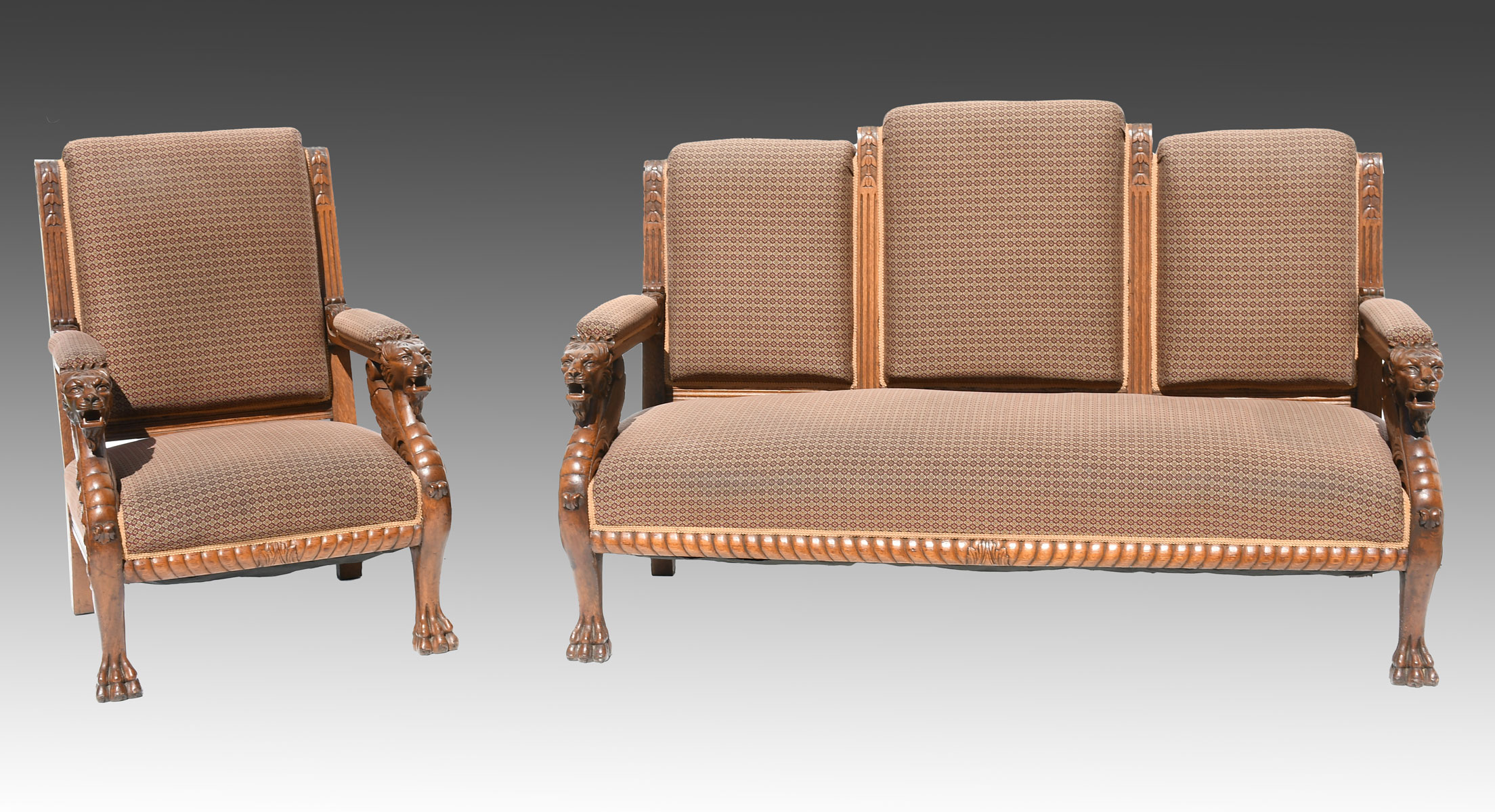2 PC. CARVED OAK VICTORIAN PARLOR
