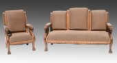 2 PC. CARVED OAK VICTORIAN PAR