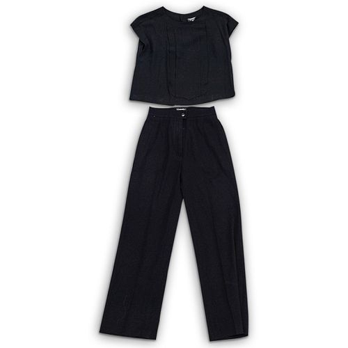 (2 PC) CHANEL BLACK BLOUSE &