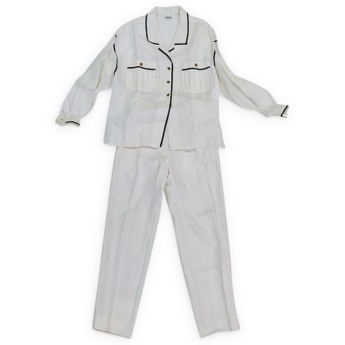 (2 PC) CHANEL WHITE LINEN BLOUSE