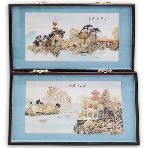 (2 PC) CHINESE CARVED LANDSCAPE