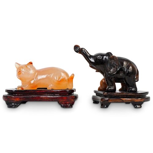 (2 PC) CHINESE CARVED SEMI PRECIOUS