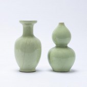 2 PC CHINESE CELADON VASES DOU