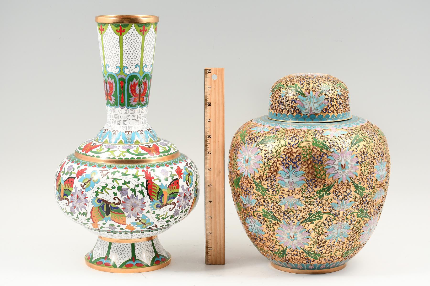 2 PC. CHINESE CLOISONNE VASES: 1)