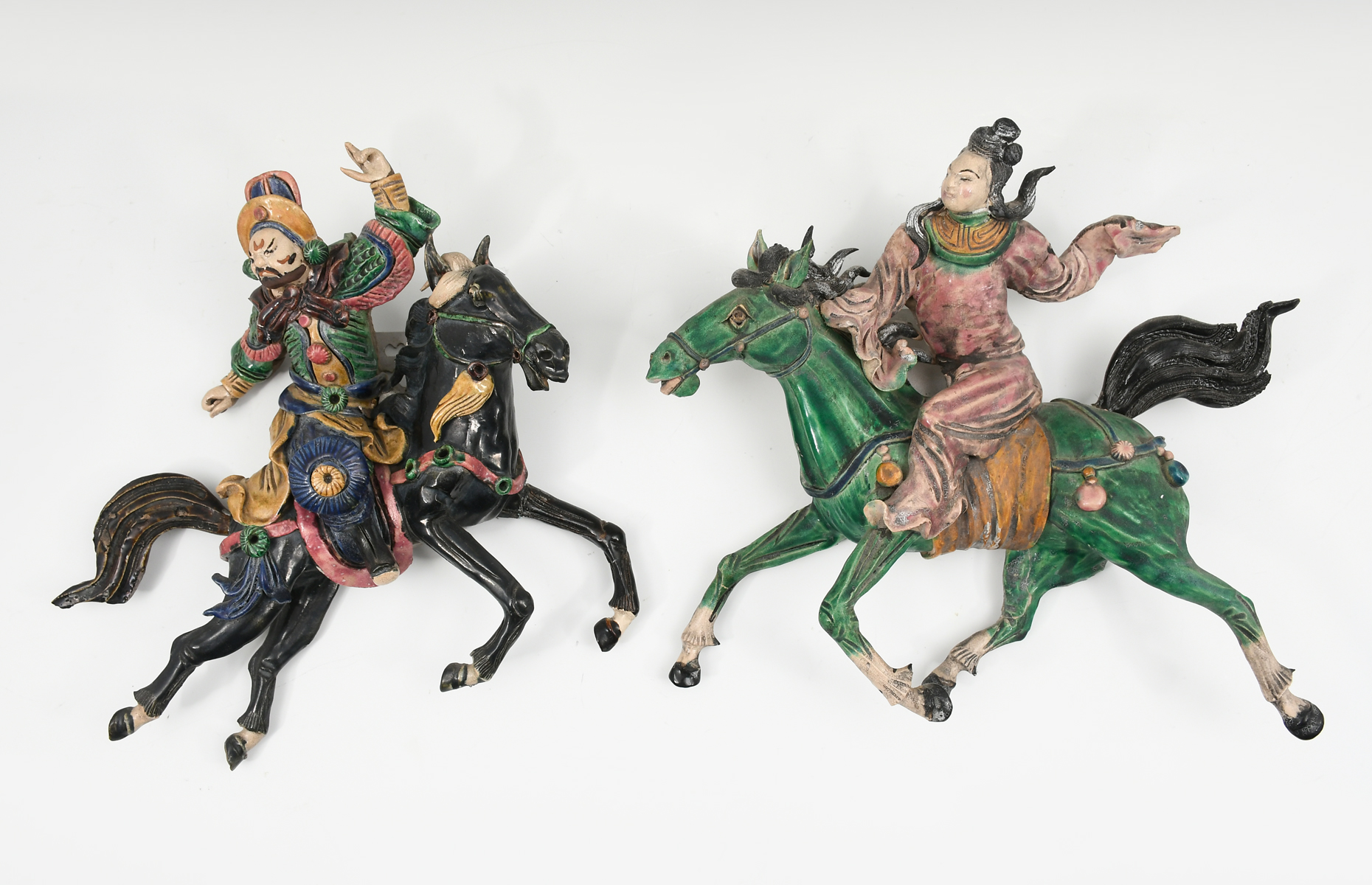 2 PC. CHINESE WARRIORS ON HORSEBACK